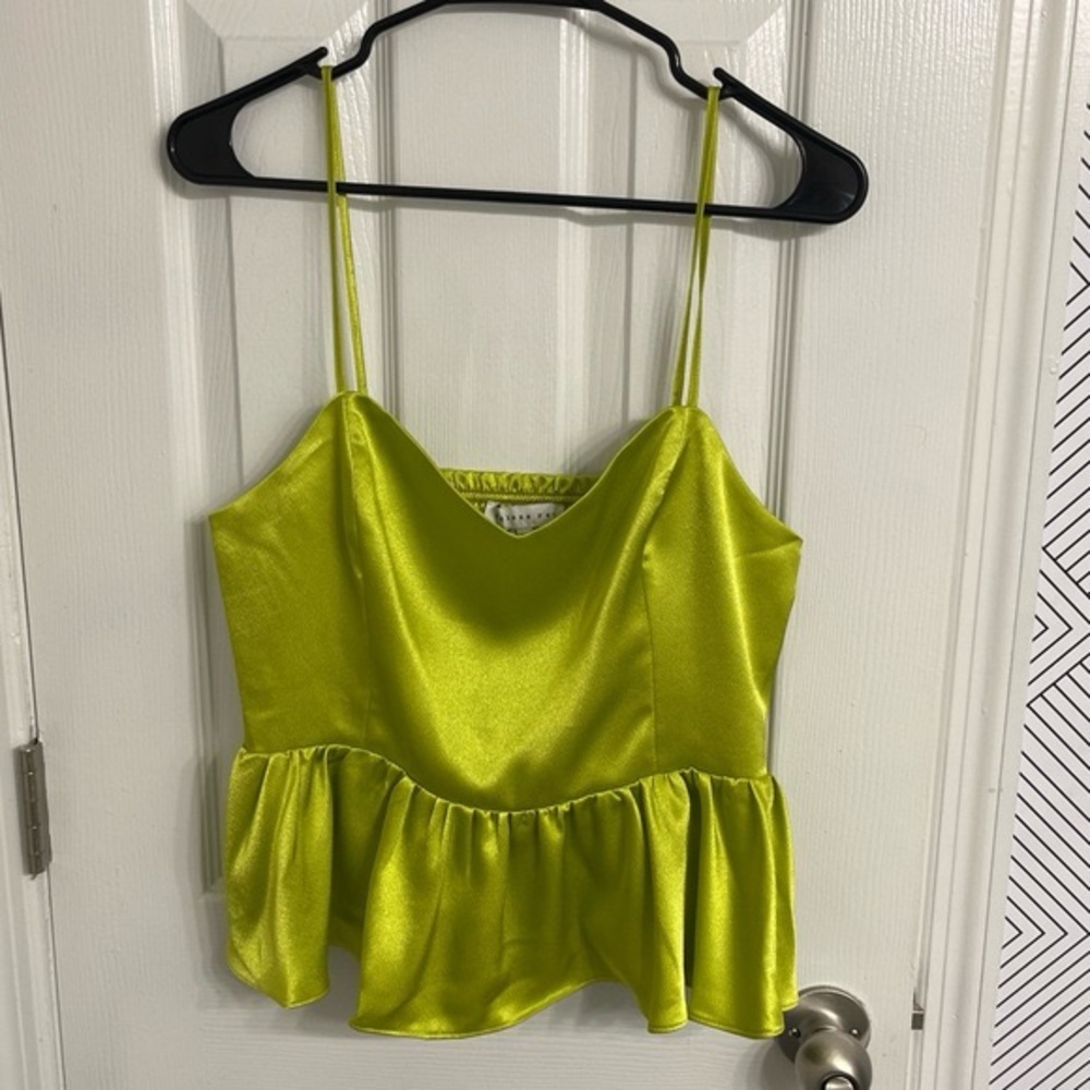 Lime Green Satin Peplum Cami Top